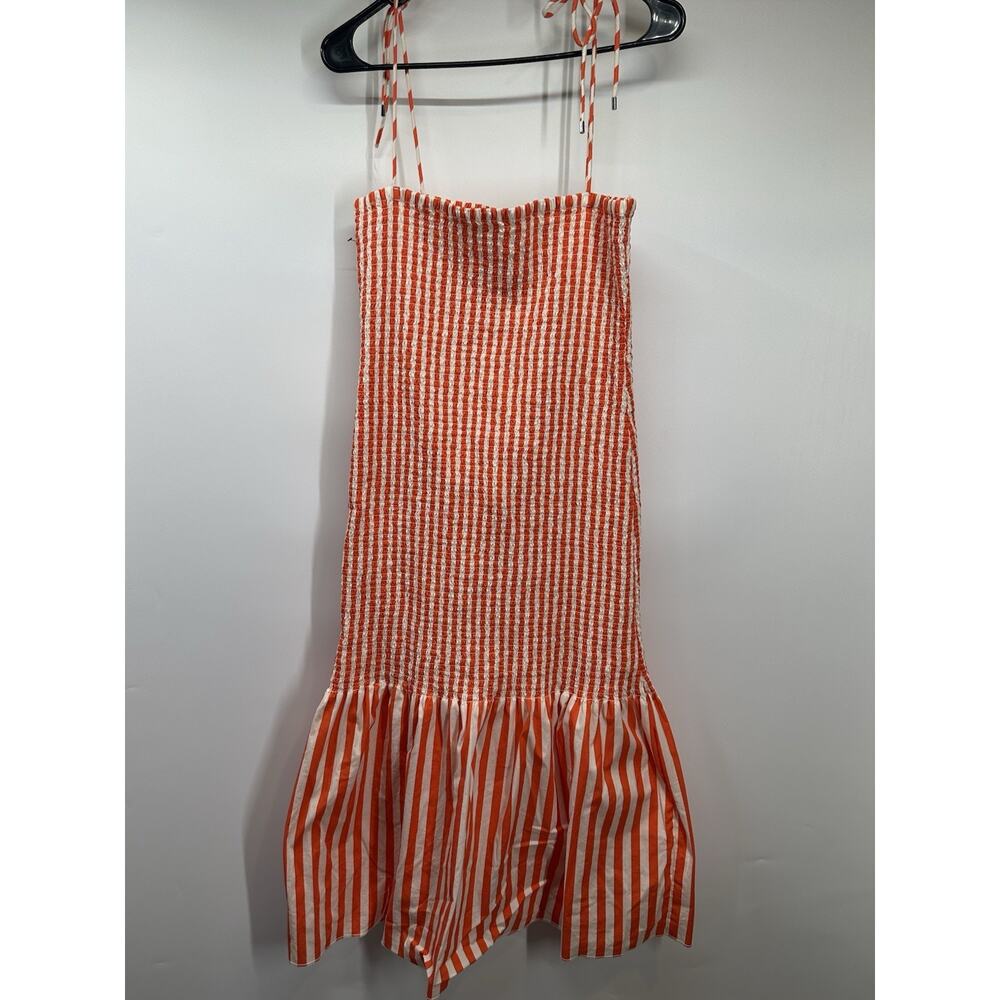 SIMONMILLER x RTR Orange Stripe Canto Smocked Midi Dress Size M - Picture 3 of 8